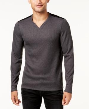 Guess Men's Textured Stretch Geo-print Split-neck Shirt