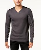 Guess Men's Textured Stretch Geo-print Split-neck Shirt