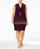 Betsy & Adam Plus Size Embellished Tie-neck Popover Dress