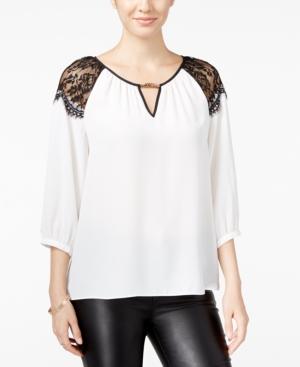 Bcx Juniors' Contrast Lace-trim Peasant Top