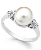 Akoyo Pearl (8mm) And Diamond (1/8 Ct. T.w.) Ring In 14k White Gold