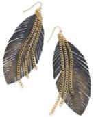 Thalia Sodi Gold-tone Faux-leather Feather Drop Earrings, Only At Macy's