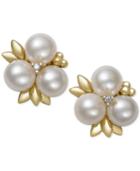 Belle De Mer Cultured Freshwater Pearl (6mm) And Diamond Stud Earrings In 14k Gold, Only At Macy's