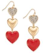 Thalia Sodi Gold-tone Pave Triple-heart Drop Earrings, Created For Macy's