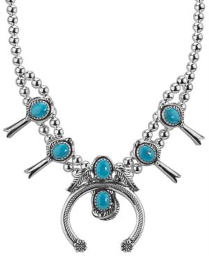 American West Turquoise Naja And Squash Blossom Necklace In Sterling Silver