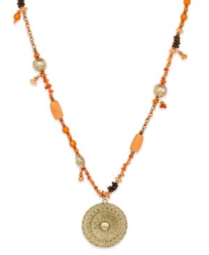 Gold-tone Beaded Medallion Pendant Necklace