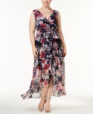 Sangria Plus Size Printed Ruffle Maxi Dress