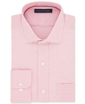 Tommy Hilfiger Men's Classic/regular Fit Non-iron Red Mini-check Cotton Dress Shirt