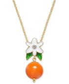 Kate Spade New York Gold-tone Crystal White Enamel Flower & Orange Bead Pendant Necklace
