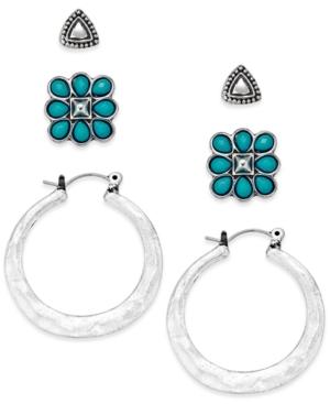 Silver-tone 3-pc. Geometric Stud And Hoop Earring