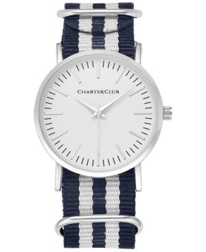 Charter Club Women's Silver-tone Striped Fabric-strap Watch 36mm 17761, Only At Macy's