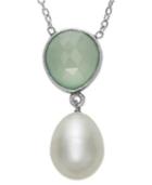 Sterling Silver Necklace, Cultured Freshwater Pearl (9mm) And Chalcedony (1-1/10 Ct. T.w.) Pendant