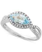 Aquamarine (9/10 Ct. T.w.) & Diamond (1/8 Ct. T.w.) Marquise Ring In 10k White Gold
