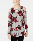 Bcx Juniors' Floral-print Cold-shoulder