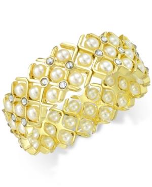 Charter Club Gold-tone White Bead And Crystal Stretch Bracelet, Only At Macy's