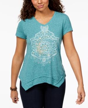Style & Co Printed Asymmetrical-hem T-shirt, Created For Macy's