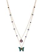 Betsey Johnson Two-tone Butterfly And Crystal Layer Pendant Necklace