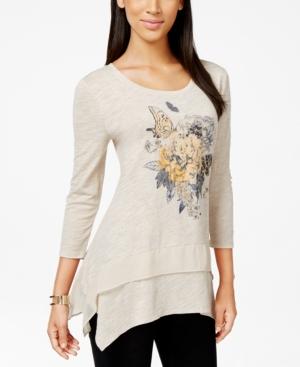 Style & Co. Printed Chiffon Hem Top, Only At Macy's