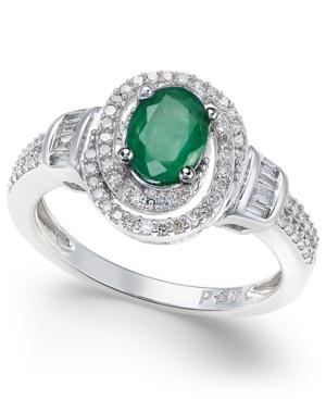 Emerald (7/8 Ct. T.w.) And Diamond (3/8 Ct. T.w.) Ring In 10k White Gold