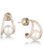 Carolee Gold-tone Crystal & Freshwater Pearl (8mm) Huggie Hoop Earrings