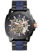Fossil Men's Automatic Modern Machine Black Ion-plated Stainless Steel And Blue Silicone Bracelet Watch 45mm Me3133