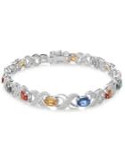 Multi-sapphire (8 Ct. T.w.) And Diamond Accent Link Bracelet In Sterling Silver, Created For Macy's