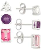 White Topaz, Pink Topaz And Amethyst Earring Trio (4-1/2 Ct. T.w.) In Sterling Silver