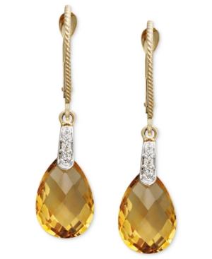 14k Gold Earrings, Citrine (5-1/3 Ct. T.w.) And Diamond Accent Pear Brio Drop