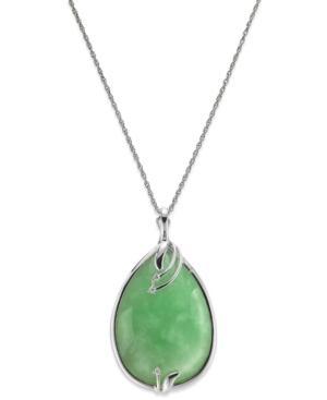Streling Silver Jade (25x35mm) And Diamond Accent Pendant Necklace