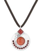 Lucky Brand Silver-tone Stone & Leather Cord 34 Pendant Necklace