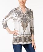 Jm Collection Embellished Split-neck Top, Only At Macy's