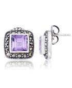 Amethyst (4 Ct. T.w.) & Marcasite Square Earrings In Sterling Silver