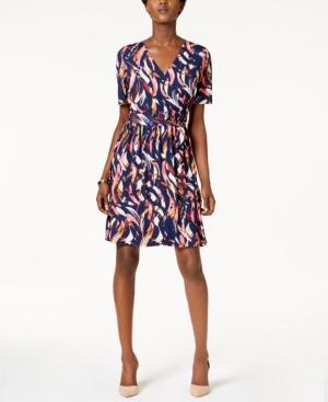 Ellen Tracy Printed Faux-wrap Dress