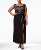 R & M Richards Plus Size Belted Lace Gown