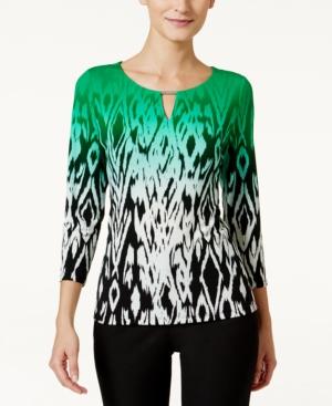 Calvin Klein Printed Three-quarter-sleeve Keyhole Top