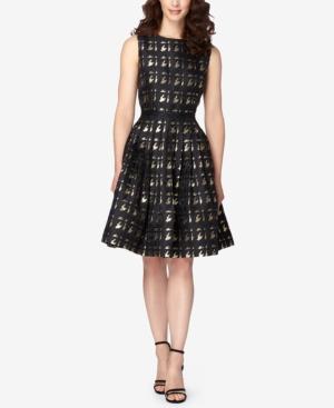 Tahari Asl Metallic Houndstooth Fit & Flare Dress