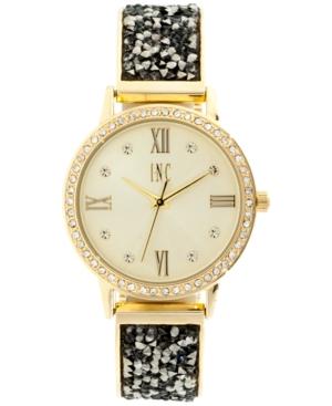 Inc International Concepts Women's Gold-tone And Hematite Crystal Stone Glitter Bracelet Watch 34mm, Only At Macy's