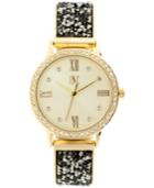 Inc International Concepts Women's Gold-tone And Hematite Crystal Stone Glitter Bracelet Watch 34mm, Only At Macy's