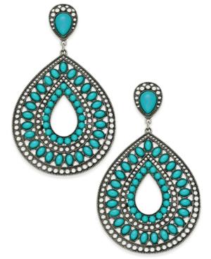 Silver-tone Turquoise-look Mosaic Teardrop Earrings