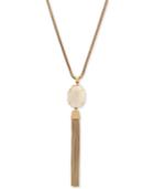 Vince Camuto Rose Gold-tone Rock Crystal Tassel Pendant Necklace