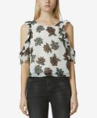 Avec Les Filles Printed Cold-shoulder Ruffled Top