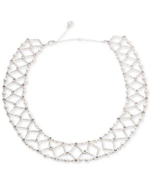 Anne Klein Silver-tone Imitation Pearl And Crystal Collar Necklace