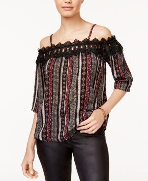 Bcx Juniors' Crochet-trim Cold-shoulder Top