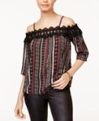 Bcx Juniors' Crochet-trim Cold-shoulder Top