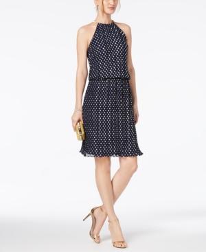 Msk Metallic-dot Pleated Halter Dress