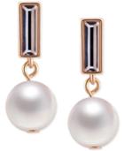 T Tahari Gold-tone Crystal And Faux Pearl Drop Earrings