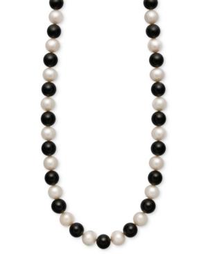 14k Gold Necklace, Cultured Freshwater Pearl And Onyx Strand