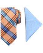 Tallia Men's Brighton Plaid Tie & Solid Pocket Square Set