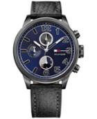 Tommy Hilfiger Men's Casual Sport Black Leather Strap Watch 44mm 1791241