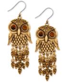 Lucky Brand Gold-tone Crystal Shaky Owl Drop Earrings
